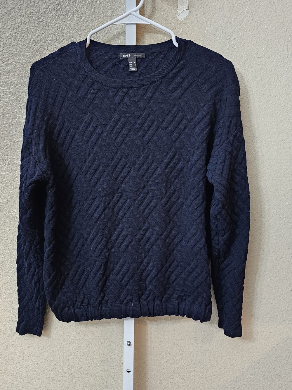 Mango MNG Men's Textured Navy Crewneck Sweater S